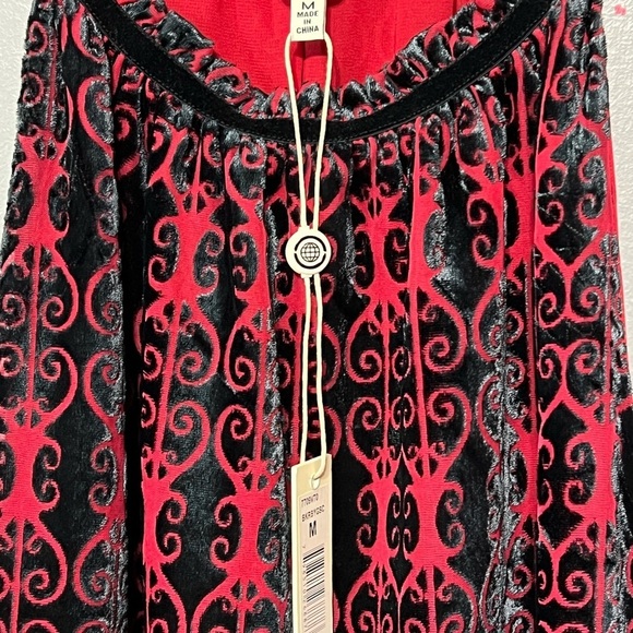 Max Studio Velvet Halter Top Red Black Pattern Sleeveless Lined Tunic Tank - Picture 5 of 7